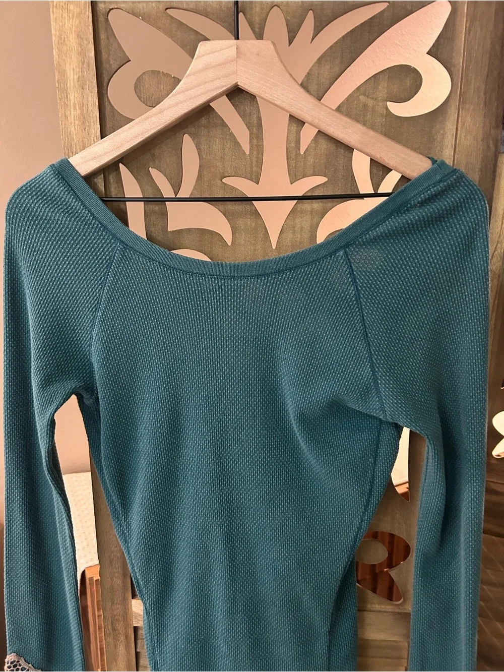 Free People Bali Babe Jade Crochet Thermal Long Sleeve